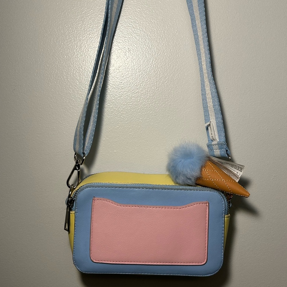 Pastel Kids Crossbody Bag with Ice Cream Charm - Blue, Pink & Yellow